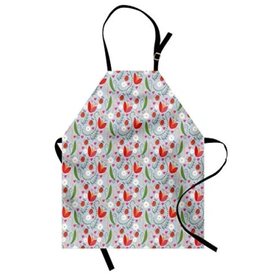 Image of ABAKUHAUS Floral Apron, Romantic Tulip Daisy, Unisex Kitchen Bib Apron with Adjustable Neck for Cooking Baking Gardening, Multicolor