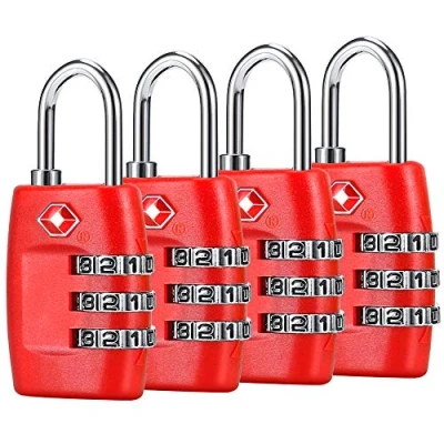Image of TSA Luggage Locks (4Pack) 3 Digit Combination Padlocks Approved Travel Lock for Suitcases &amp; Baggage (Red)