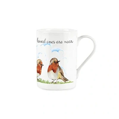 Image of Purely Home Robins Appear When Love Ones are Near Fine Bone China Style White Sympathies &amp; Loss Robin Bird Mug Coffee/Tea Present Gift