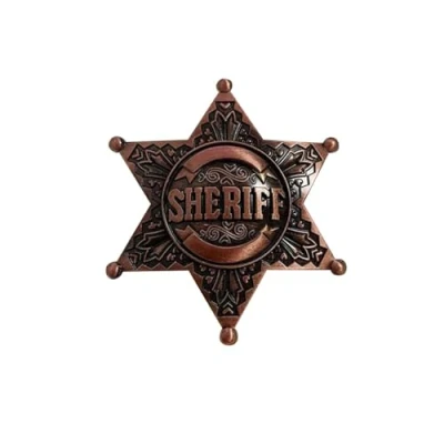 Image of Sheriff Badge Vintage Bronze Star Pin Cowboy Western Police America USA Deputy Metal Shiny Fancy Dress Up Halloween Costume