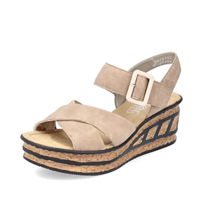 Image of Rieker Women Sandals 68163, Ladies Platform Sandals,Platform Sandal,Summer Shoe,Comfortable,Thick Sole,Beige (Beige / 62),41 EU 7.5 UK