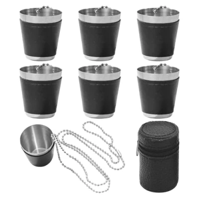Image of XMNIVATE 6 Chain Bead Cups, 1 Drink Holder, Wine Glass with Chain, Small Handle, Stainless Steel