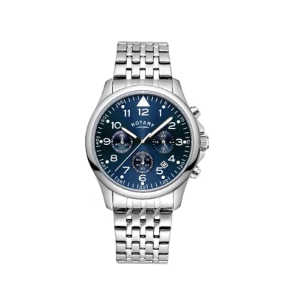 Image of Rotary Mens Chronograph Analogue Quartz Watch with Blue Dial and Silver Stainless Steel Bracelet GB00475/52