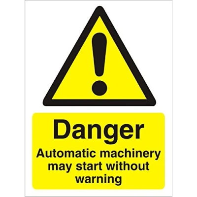Image of Seco Danger Automatic Machinery May Start Without Warning Sign, 150mm x 200mm 1mm Semi Rigid Plastic