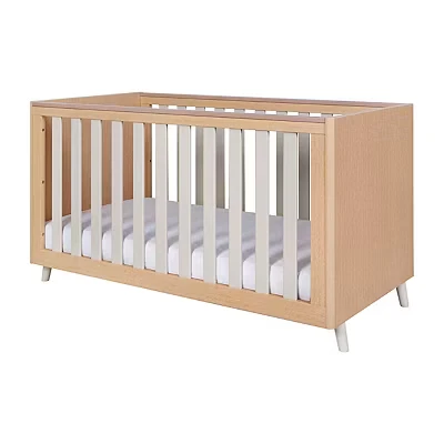 Image of Tutti Bambini Fika Baby Cot Bed 3 in 1 Crib, Toddler &amp; Day Bed, Convertible Adjustable Mattress Height, From Birth to 6+ Years, Light Oak White Sand (140 cm x 70 cm)