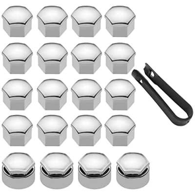 Image of LICQIC 17 mm wheel nut covers, 20 Pcs car caps (16 Standard Ones 4 Locking Ones), Universal bolt Covers with Removal Tool, Silver