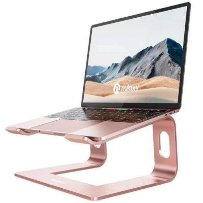 Image of Nulaxy Laptop Stand, Ergonomic Aluminum Computer Detachable Riser Notebook Holder Stand Compatible with MacBook Air Pro, Dell XPS, HP, Lenovo More 10 15.6 Laptops Rose Gold
