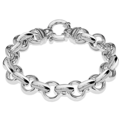 Image of Tuscany Silver Women&#039;s Sterling 15.7 mm Belcher Chain Polished Large Spring Ring Bracelet of Length 21 cm/8 Inch