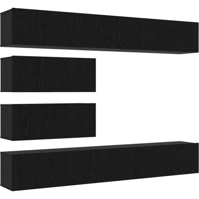 Image of vidaXL 6 Piece Black Oak Wall Mounted TV Cabinet Set of