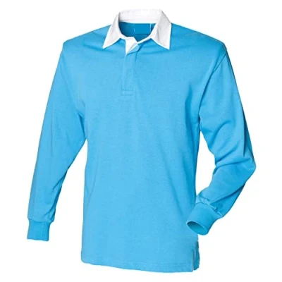 Image of COOZO Mens Long Sleeve Plain Rugby Shirt Surf Blue/White 3XL