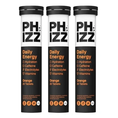 Image of Phizz Electrolytes, Multivitamin &amp; Hydration Tablets 60 Effervescent Rehydration Electrolyte 18 Vitamins Minerals, Vitamin C, Vegan, Vegetarian Low Calorie (Orange Energy, 60)