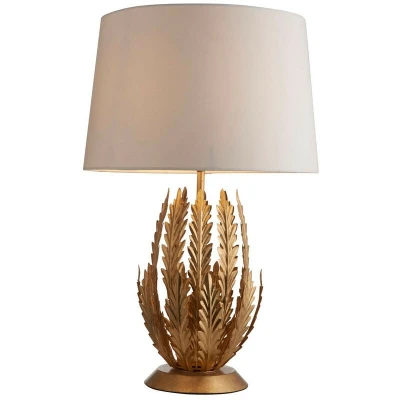 Image of Delphine Decorative Gold Layered Leaf Table Lamp with Ivory Fabric Shades