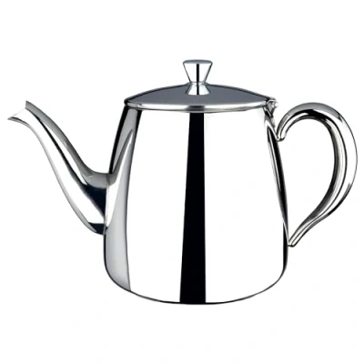 Image of Café Olé PT 070 Premium Tea Pot, 18/10 Stainless Steel, Mirror Polished, 70oz, Stay Cool Hollow Handles, Perfect Pour Spout, Silver, 72oz