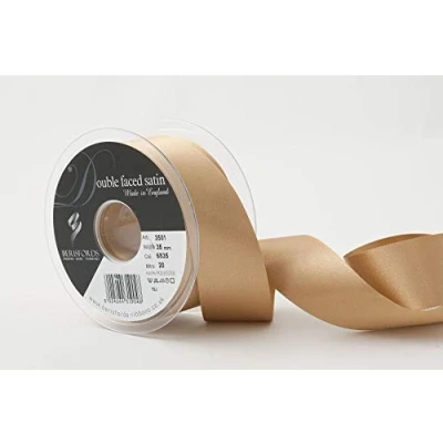 Image of Berisfords Double FACE Poly Satin Ribbon, Straw, 35 mm
