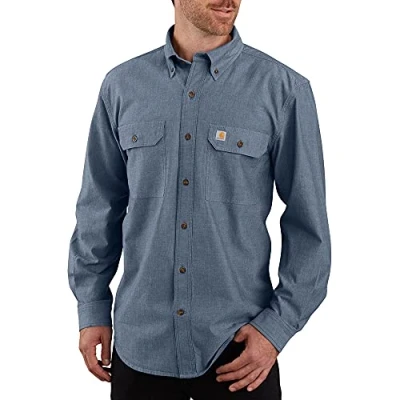 Image of Carhartt Men&#039;s Original Fit Long Sleeve Work Utility Button Down Shirt, Denim Blue Chambray, M