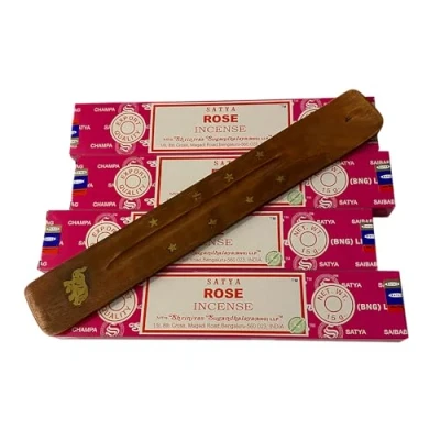 Image of VIE Satya Incense Sticks, 4 Packs x 15g, with Holder, Rose