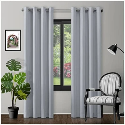 Image of Eyelet Top Blackout Curtains Large Door Thermal Insulated Panels For Bedroom/Living Room, Silver, 66X90 Inch