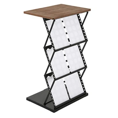 Image of display SALES Brochure holder a4 Black Leaflet metal Standing Desk Foldable Reception counter stands Stand Mobile folding with wooden top