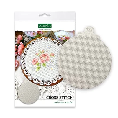 Image of Katy Sue Cross Stitch Design Mat Silicone Mould for Cake Decorating, Crafts, Cupcakes, Sugarcraft, Cookies, Candies, Cards and Clay, Food Safe Approved, Made in The UK
