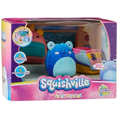 Image of Squishville by Original Squishmallows Back to School Accessory Set Includes 2 Inch Alandy the Blue Frog Plush, Plus Sneakers, Backpack Accessories Toys for Kids