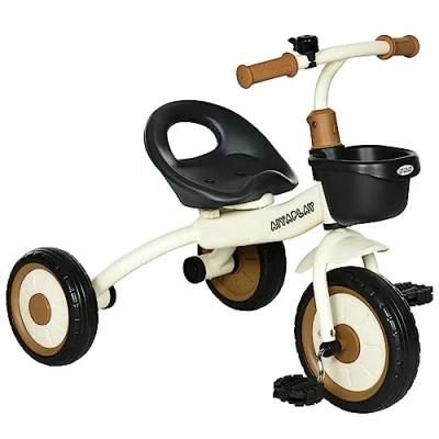 Image of AIYAPLAY Trike for 2 5 Years Old, Kids Tricycle with Adjustable Seat, Basket, Bell, White
