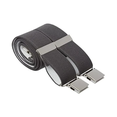 Image of XL Grey Mens Trouser Braces Heavy Duty Elastic 4 Clips 48 Inch Extra Long (XL Inches Long, Grey)