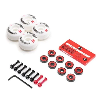 Image of Venom Skateboards Logo White Skateboard Wheels 50mm &amp; ABEC 9 Bearings Pack + Bolts!