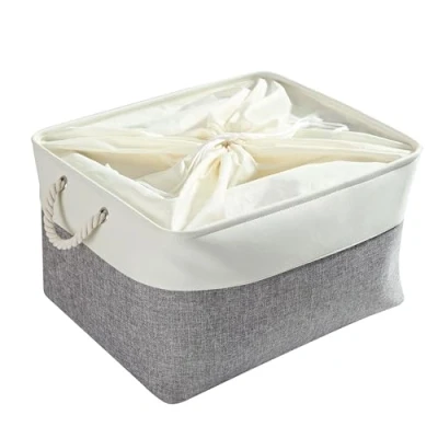 Image of Mangata Extra Large Storage Boxes, Fabric Baskets for Cupboards, Shelves, Wardrobe, Toys, Clothes (Foldable, GreyWhite)