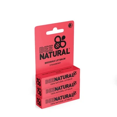 Image of Bee Natural 100% Moisturising Lip Balm, Strawberry Pack of 3