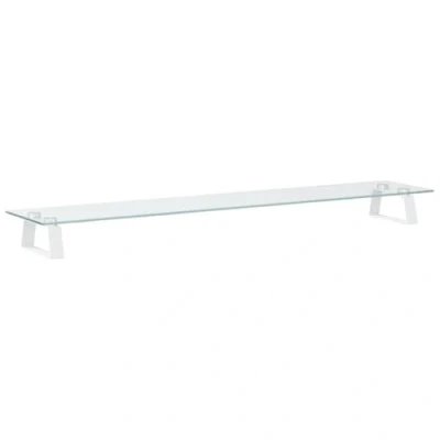 Image of vidaXL White Monitor Stand Ergonomic Computer Display Riser with Tempered Glass, Metal Base, Storage Space, Rounded Corner Design