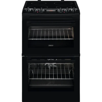 Image of Zanussi 55cm Double Oven Electric Cooker with Catalytic Liners Black
