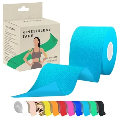 Image of Kinesiology Tape 5m Roll [2024 Edition] Sports and Medical for Joint Muscle Support, Multipurpose KT Tape, Body Boob Physio Trans Athletic Light Blue