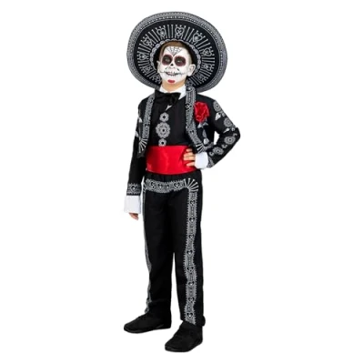 Image of Funidelia Mariachi Costume for boy Sugar skull, Day of the Dead (Día de los muertos) Costumes kids, accessory fancy dress &amp; props Halloween, carnival parties Size 10 12 years Black