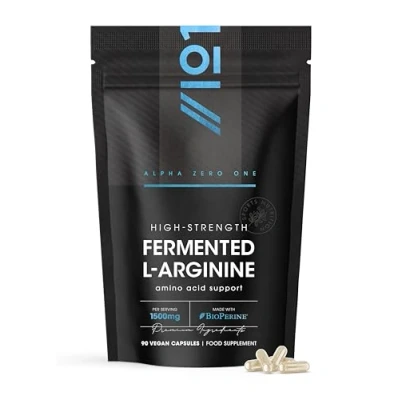 Image of Fermented L Arginine 1500mg with BioPerine® &amp; Biotin 90 Vegan Capsules High Strength Amino Acid Supplement Resealable and Recyclable Pouch by Alpha01
