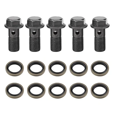 Image of Brake Banjo Bolt, 5pcs Motorcycle Bolts &amp; Washers for Caliper Master Cylinder Clutch Bolts(M10 x 1.25mm)