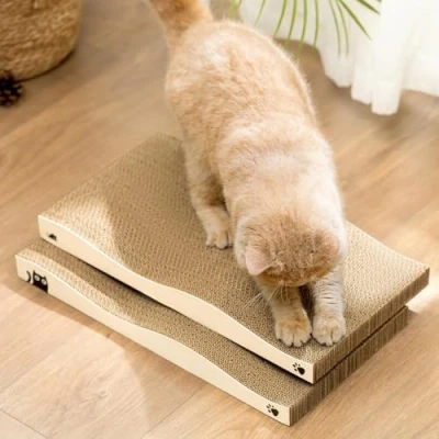 Image of Conlun Cat Scratching Board, Corrugated Cardboard Scratcher for Indoor Cats, Durable Scratch Pad, Heavy Duty, Double Sided Usability, Recyclable, with Catnip (Pack of 2)