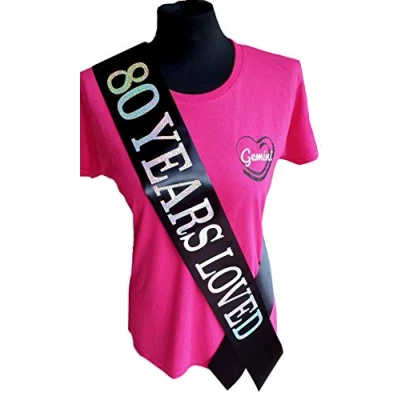 Image of Gemini Ribbons 80 Years Loved 80th Birthday Sash Holographic Party Womens Mens Gift