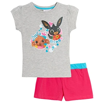 Image of Bing Bunny Girls Short Pyjamas Kids Sula Shortie Pjs Set Summer Shorts Nightwear &amp; Grey 5 Years