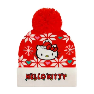 Image of Concept One Unisex&#039;s Hello Kitty Beanie, Adult Women&#039;s Cuffed Knit Cap with Pom, Santa Hat Holiday Design, Red, Size