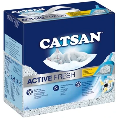 Image of Catsan Active Fresh Natural Clay Cat Litter with Activated Carbon Effective Binding of Odour and Moisture 1 x 8 Litres