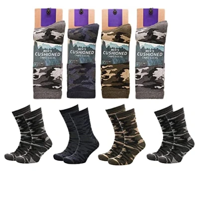 Image of KAV 7 11 UK Size Mens Camouflage Socks 4 Pack Soft Grip and Comfortable Fit Reinforced Cushioned Camo for Outdoor Sport Jungle Hiking Army Green Clothes, Multicolour
