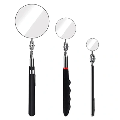 Image of SAVITA 3 Sizes Telescoping Inspection Mirror Set Extendable Retractable Telescopic Kit, 1.18/1.96/3.34 inch Diameter 7 23/9 21/10 29 Handle, Small Large Dental Lash