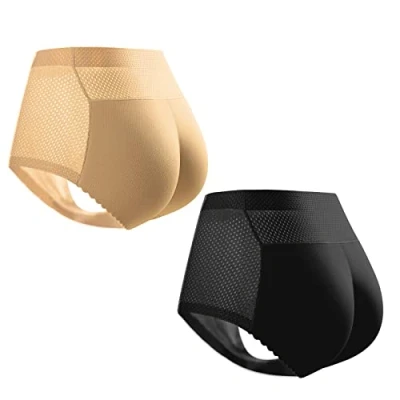 Image of Jyllythy Women Butt Lifter Panties,Ass Padded Panties Seamless Hip Enhancer Body Shaper Underwear Briefs for (Black+Skin,S)