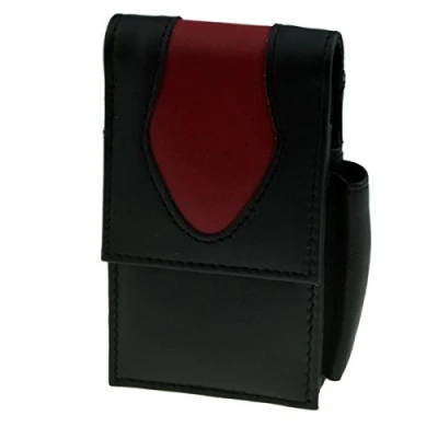 Image of CP6105 Black &amp; Red Petal Leather Cigarette Packet Holder with Lighter