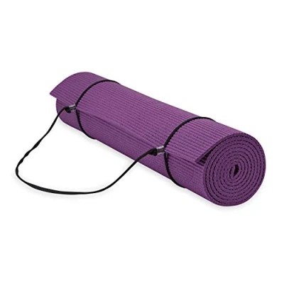 Image of Gaiam Essentials Premium Yoga Mat with Carrier Sling, Purple, 72&quot; L x 24&quot; W 1/4 Inch Thick