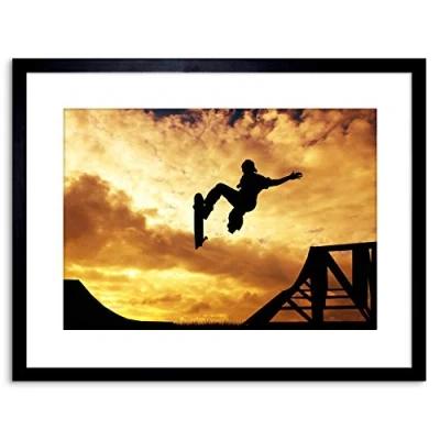 Image of Wee Blue Coo Photo Composition Sport Sunset Skateboard Silhouette Framed Wall Art Print
