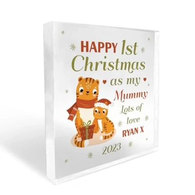 Image of Red Ocean 1st Christmas As My Mummy Gift Personalised Plaque For New Keepsake