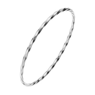 Image of Mecool S925 Sterling Silver Bracelet Solid Twisted Bangle Stackable Textured for Women inner size 2.63&quot;