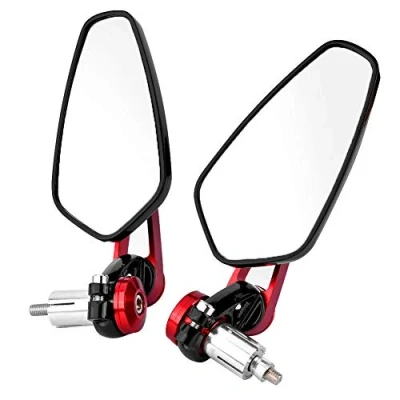 Image of Qiilu 7/8 Inch 22 mm Side Mirrors Rear View Mirror and Handlebar End Caps Universal Motorcycle Aluminium Alloy 1 Pair (Red)