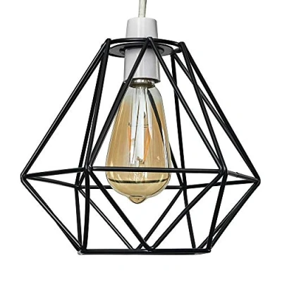 Image of MiniSun Retro Style Black Metal Basket Cage Ceiling Pendant Light Shade Complete with a 4w LED Filament Bulb [2700K Warm White]